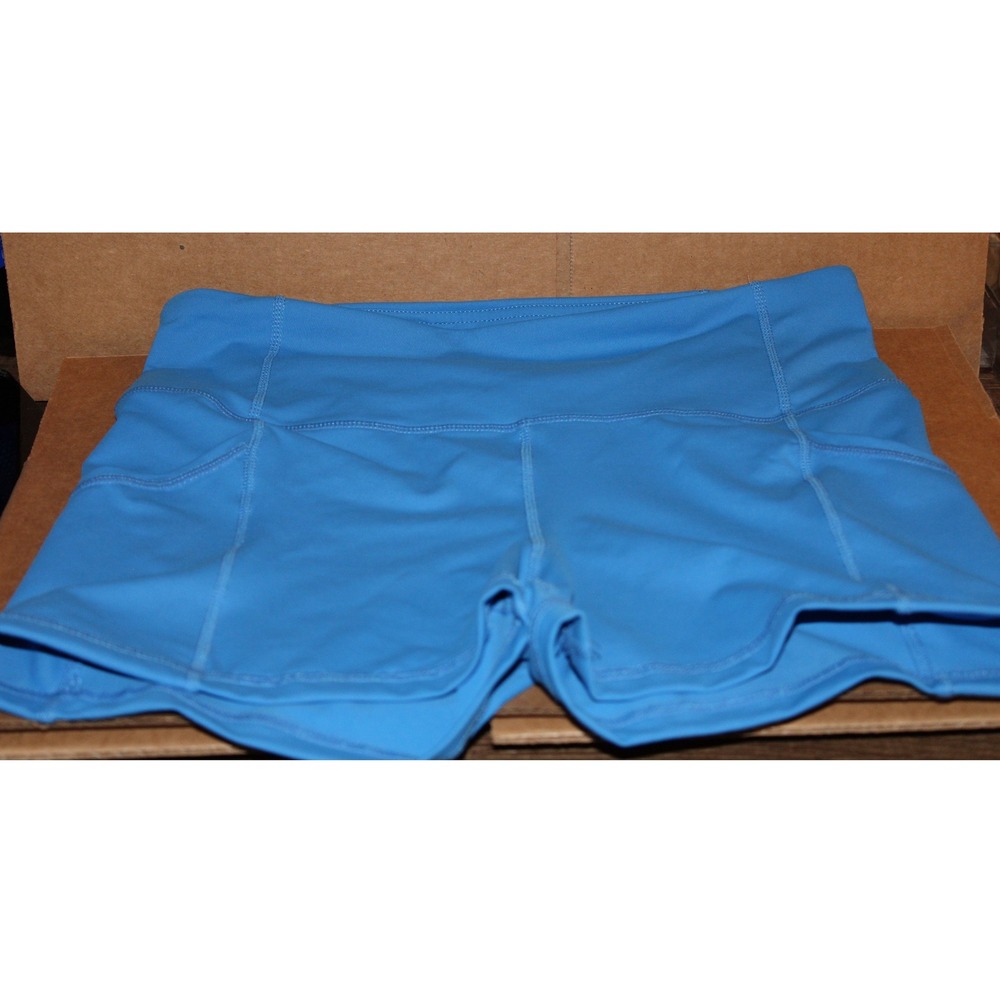 Mono B Blue Athletic Yoga Shorts Side Pockets High Waist Large APH-A0325
